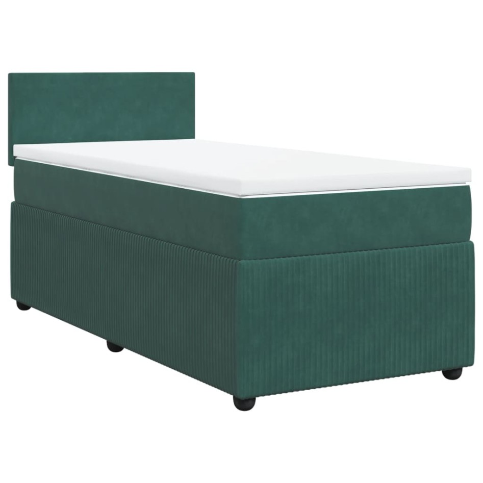 Cama box spring con colchón terciopelo verde oscuro 100x200
