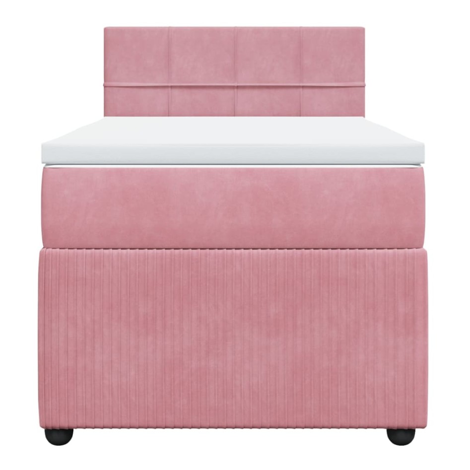 Cama box spring con colchón terciopelo rosa 100x200