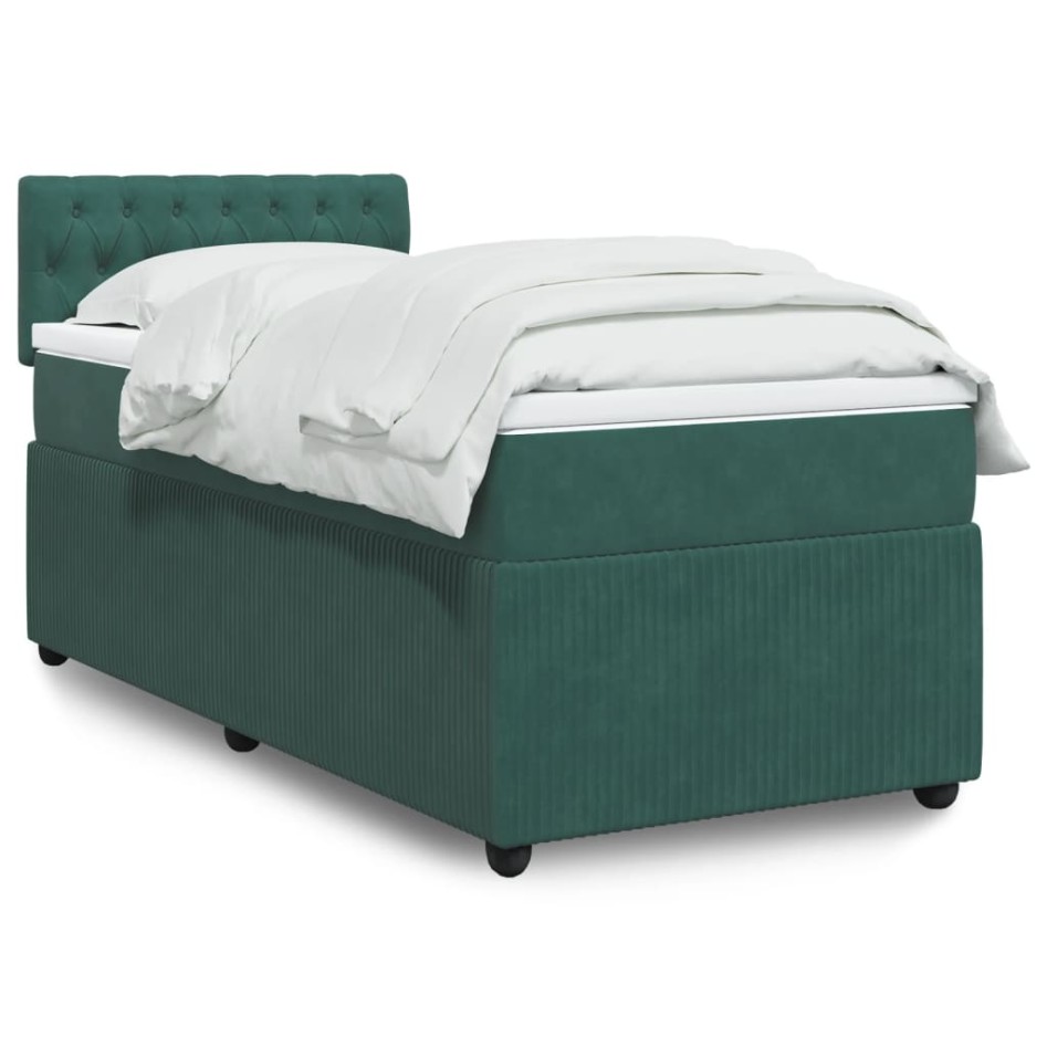 Cama box spring con colchón terciopelo verde oscuro 100x200