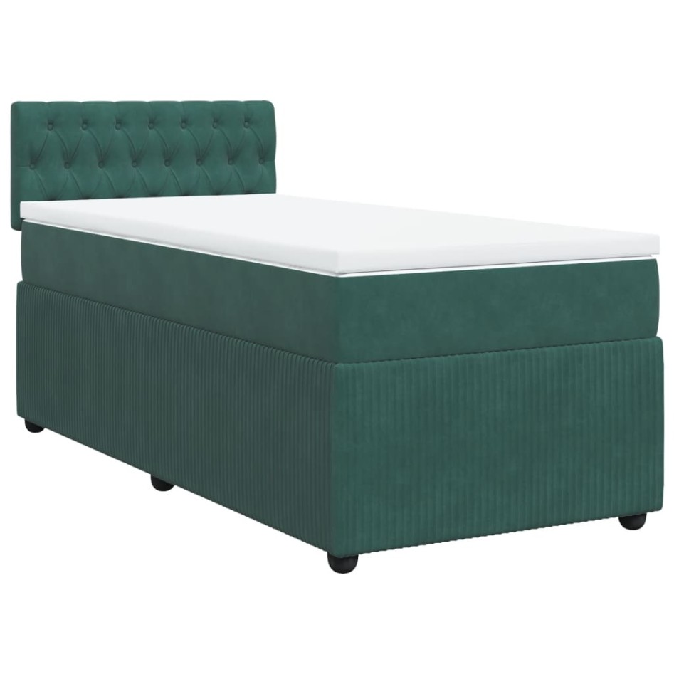 Cama box spring con colchón terciopelo verde oscuro 100x200