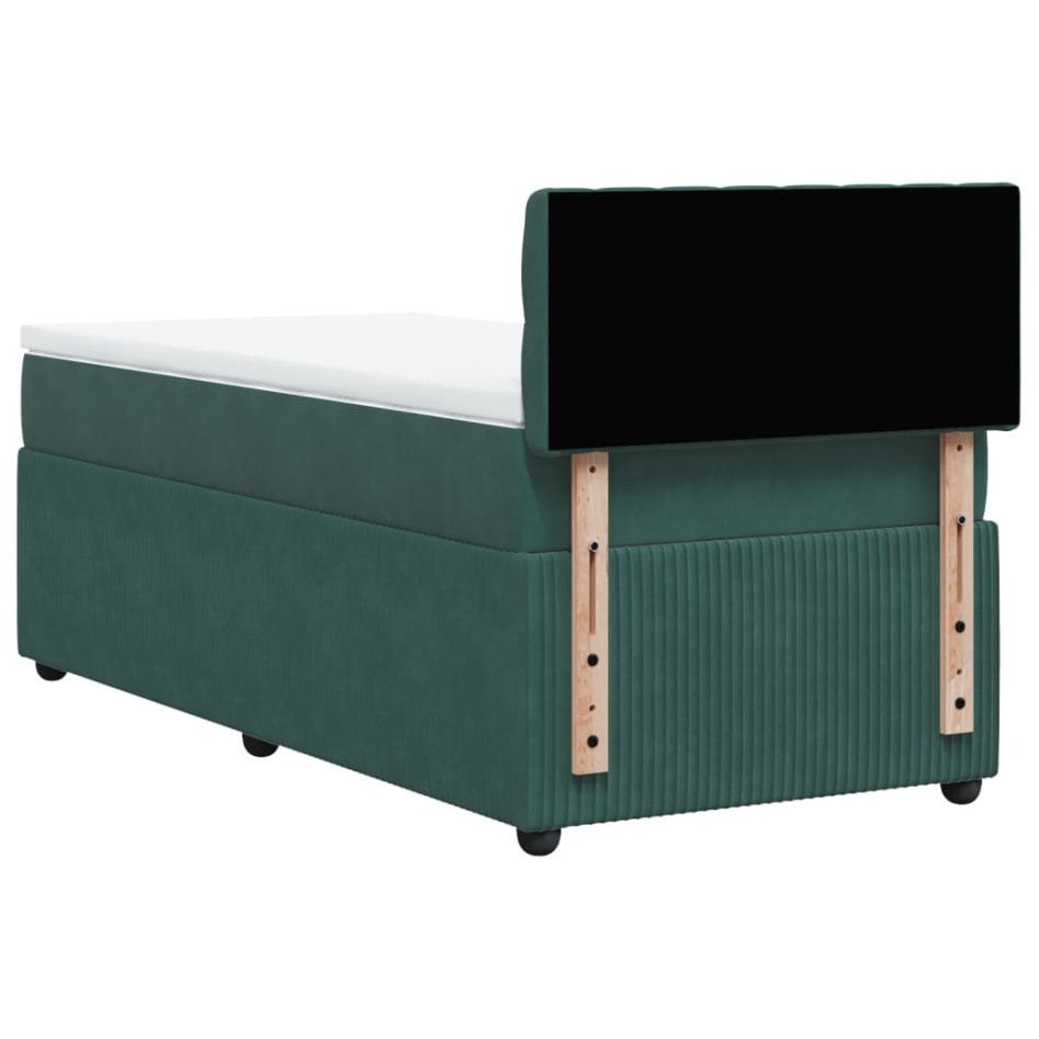Cama box spring con colchón terciopelo verde oscuro 100x200