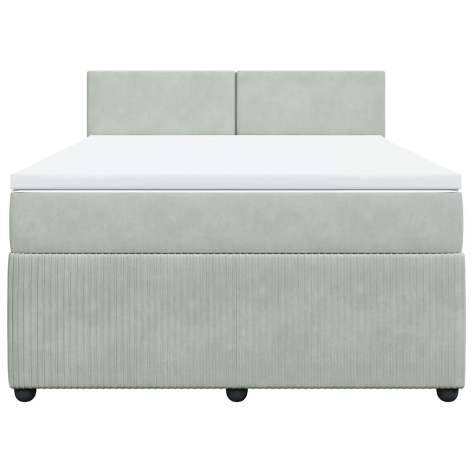 Cama box spring con colchón terciopelo gris claro 160x200