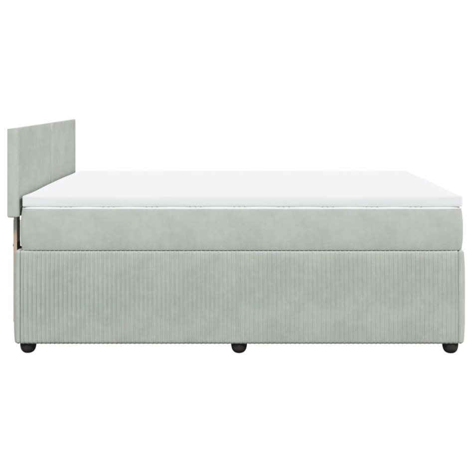 Cama box spring con colchón terciopelo gris claro 160x200
