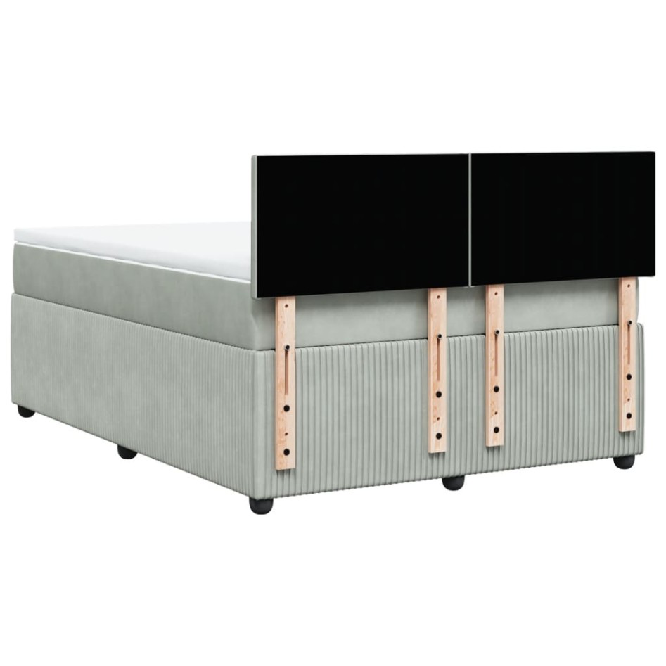 Cama box spring con colchón terciopelo gris claro 160x200