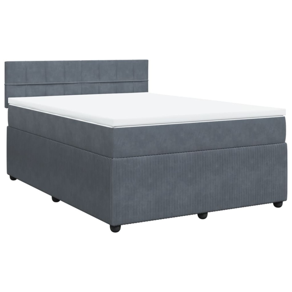 Cama box spring con colchón terciopelo gris oscuro 160x200