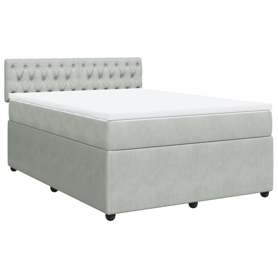 Cama box spring con colchón terciopelo gris claro 160x200