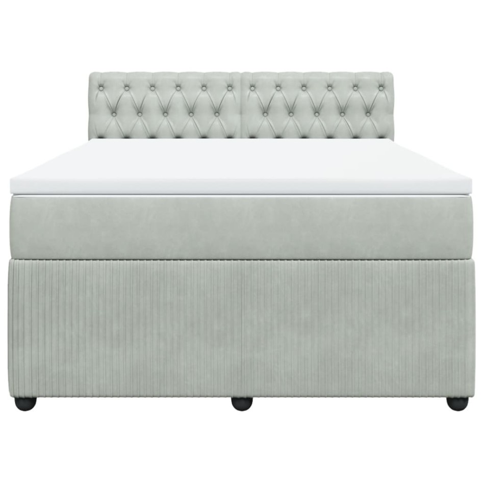 Cama box spring con colchón terciopelo gris claro 160x200