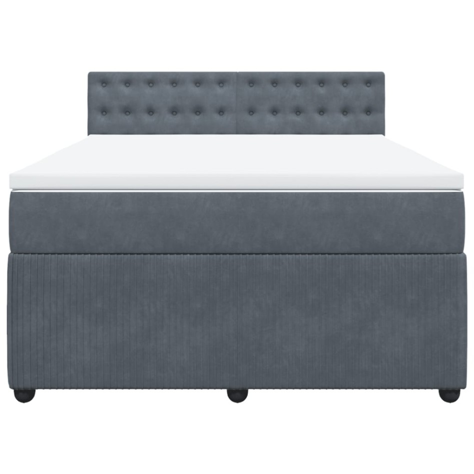 Cama box spring con colchón terciopelo gris oscuro 160x200