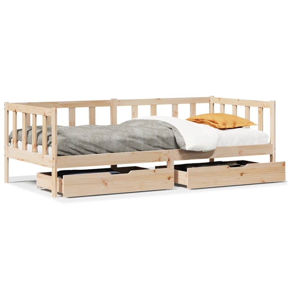 Sofá cama con cajones madera maciza de pino 90x190