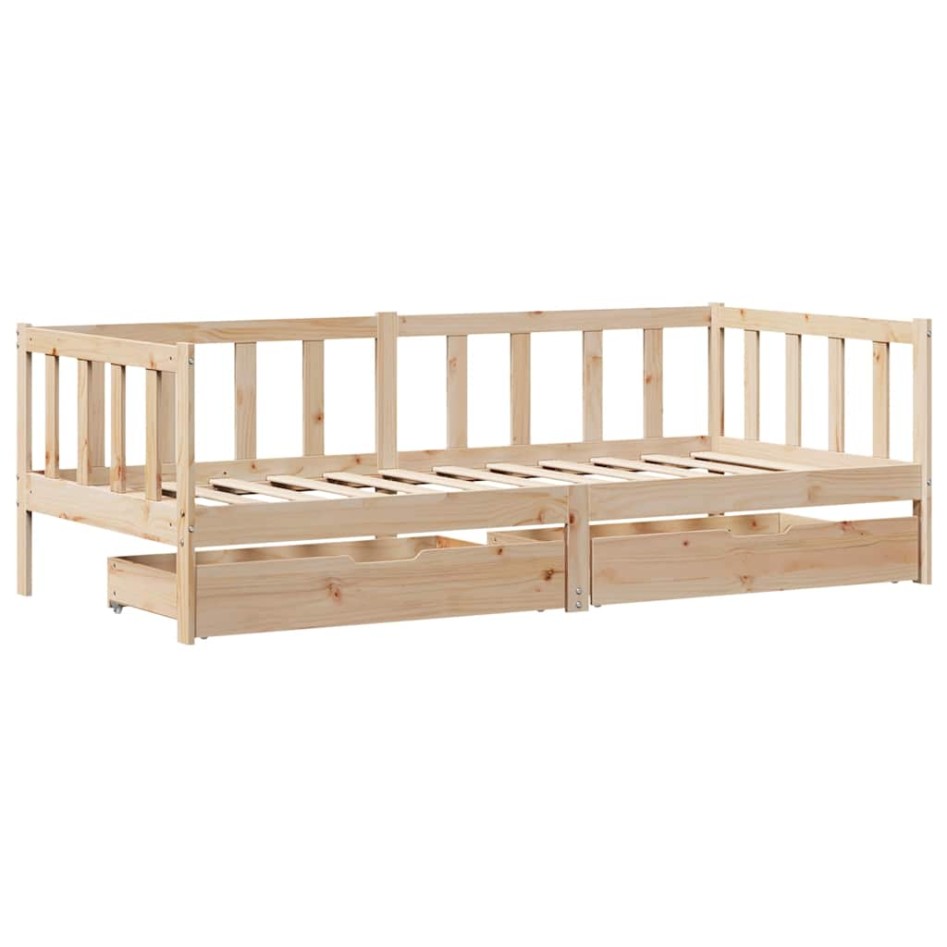 Sofá cama con cajones madera maciza de pino 90x190