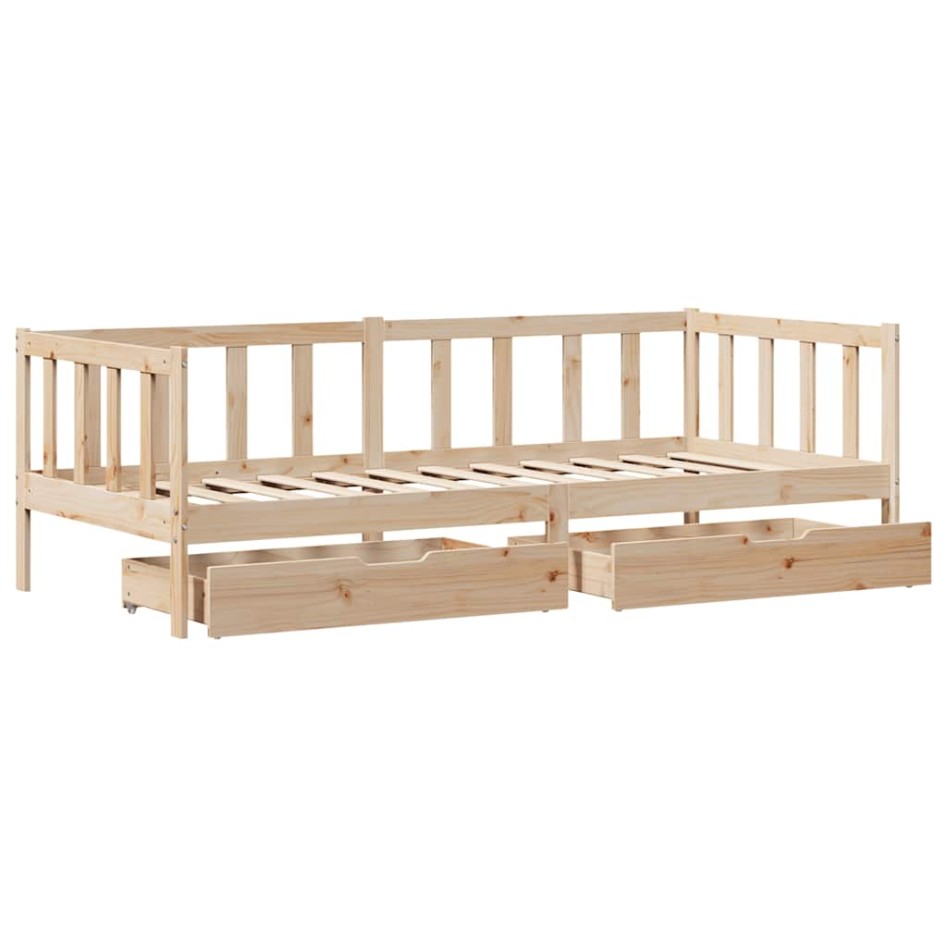 Sofá cama con cajones madera maciza de pino 90x190