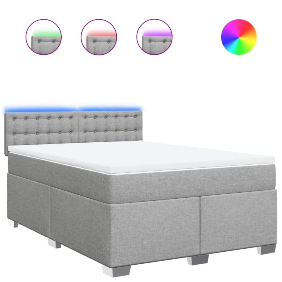 Cama box spring con colchón tela gris claro 160x200