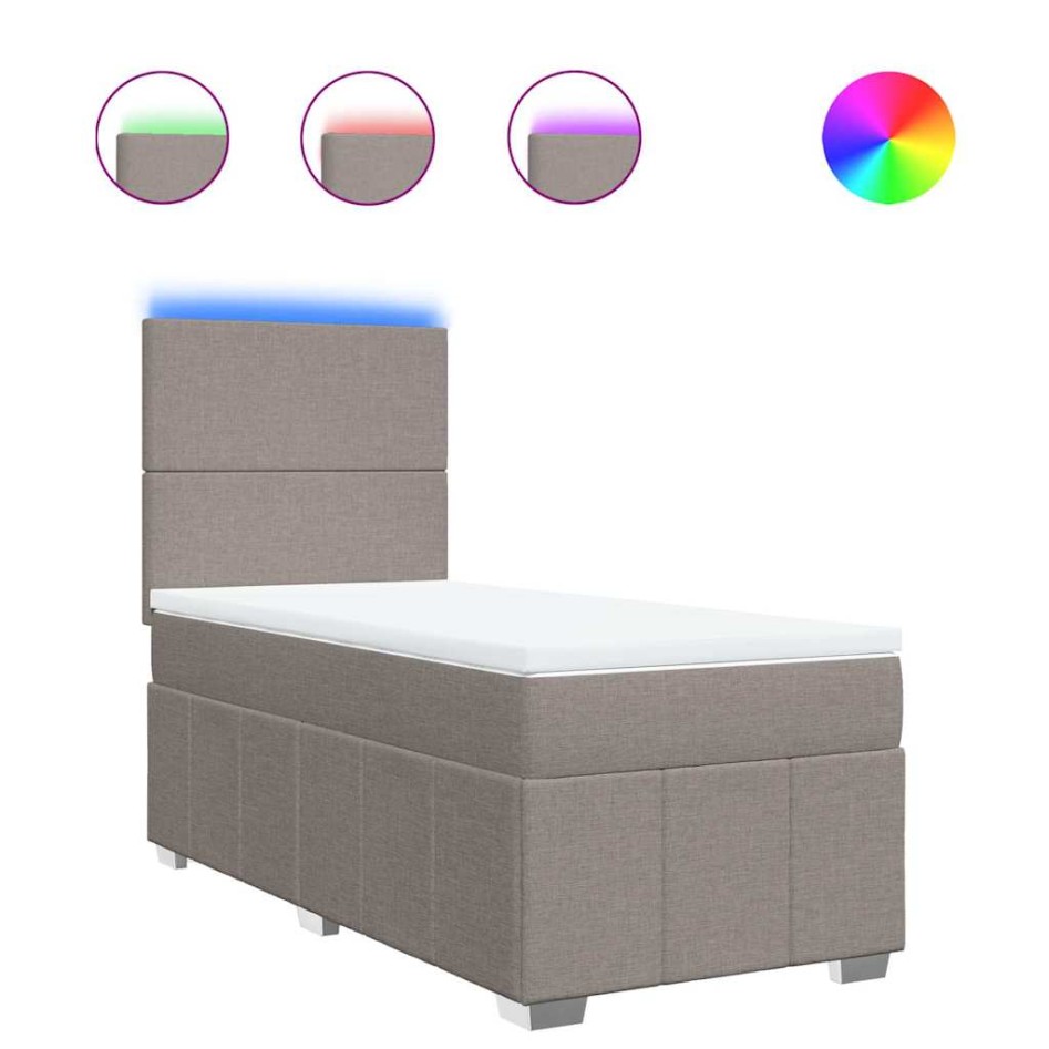 Cama box spring con colchón tela gris taupe 80x200