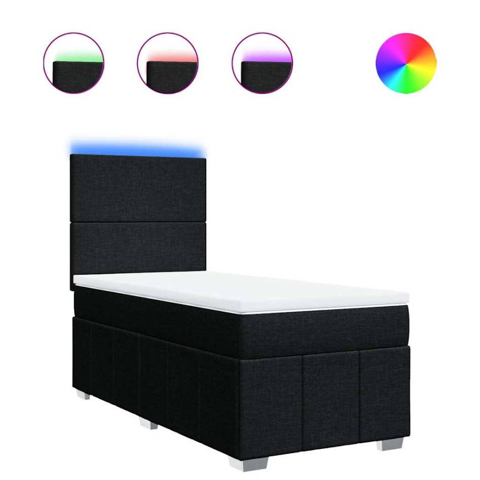 Cama box spring con colchón tela negro 80x200