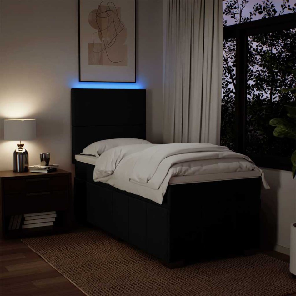 Cama box spring con colchón tela negro 80x200