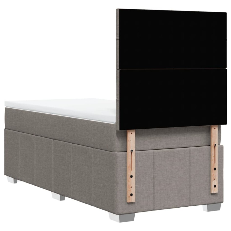 Cama box spring con colchón tela gris taupe 80x200