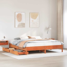 Cama sin colchón madera maciza de pino marrón cera 180x200