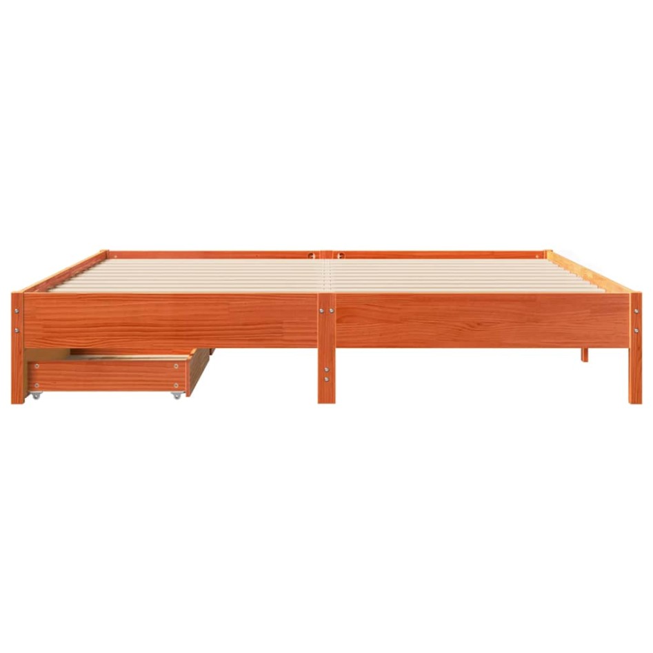 Cama sin colchón madera maciza de pino marrón cera 180x200