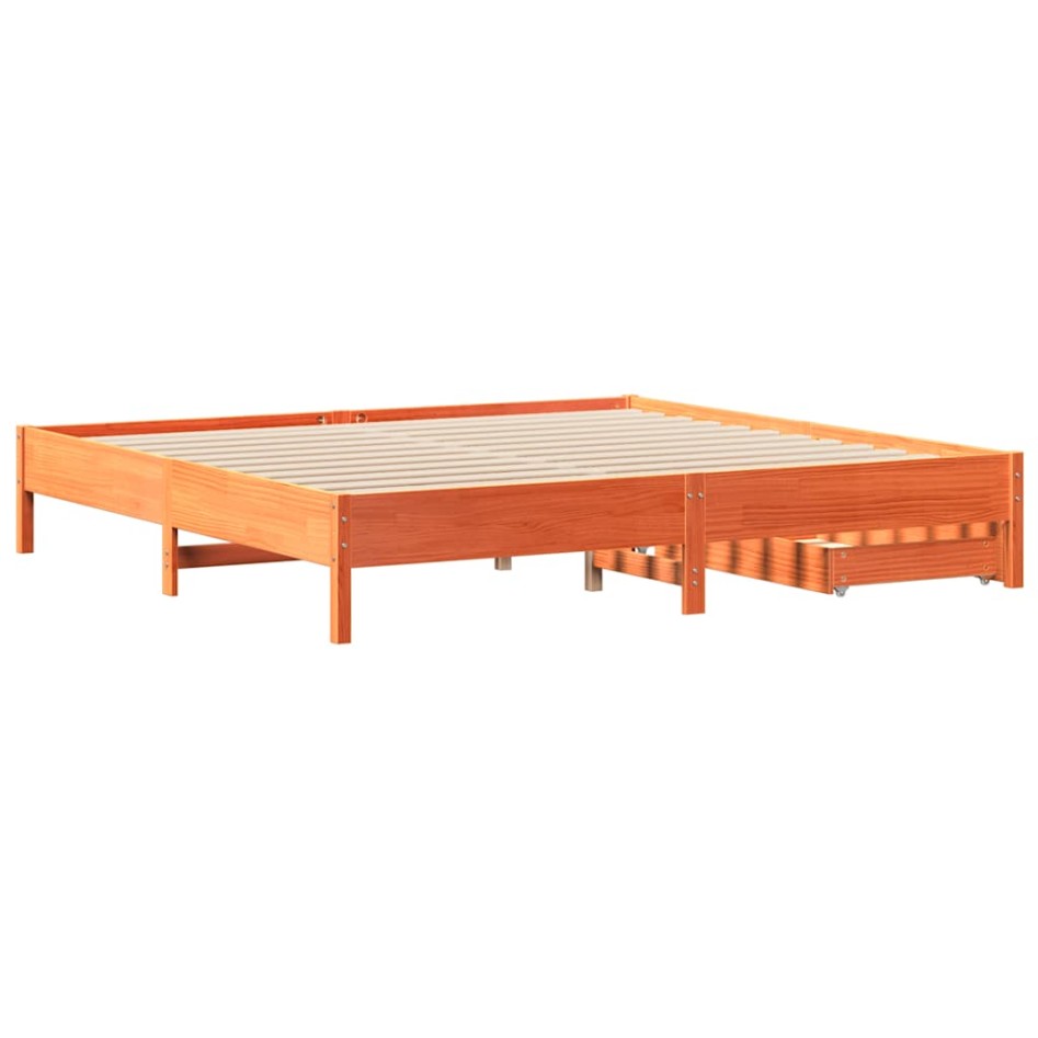 Cama sin colchón madera maciza de pino marrón cera 180x200