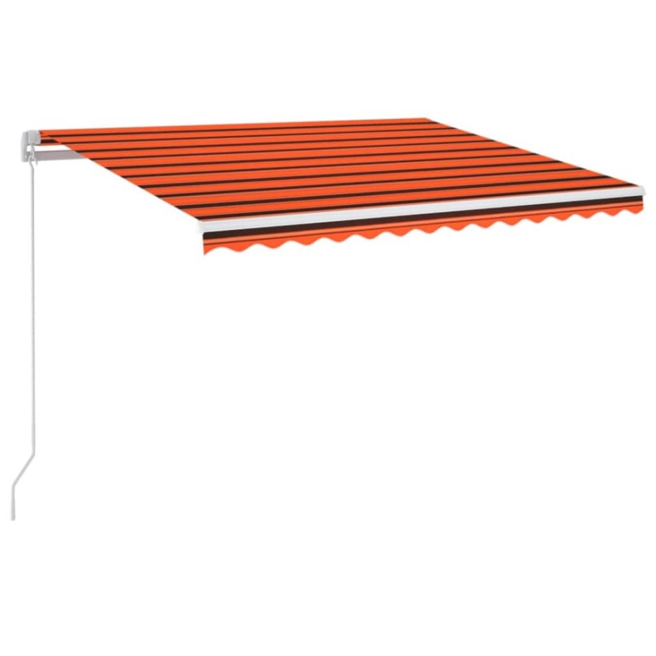 Toldo retráctil manual con LED naranja y marrón 350x250