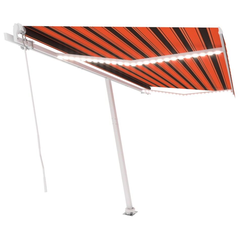 Toldo retráctil manual con LED naranja y marrón 450x300