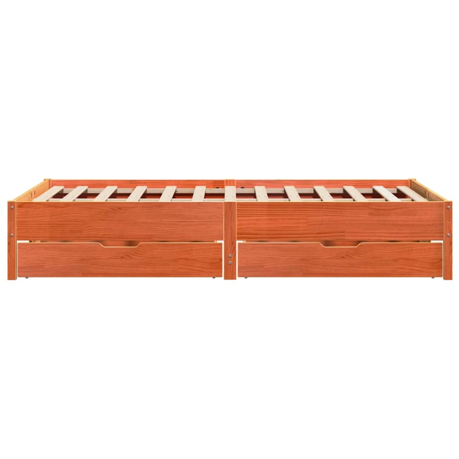 Cama sin colchón madera maciza de pino marrón cera 120x200