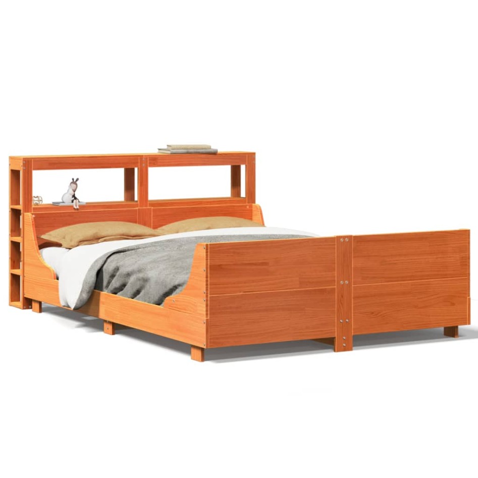 Estructura de cama sin colchón madera maciza marrón 135x190
