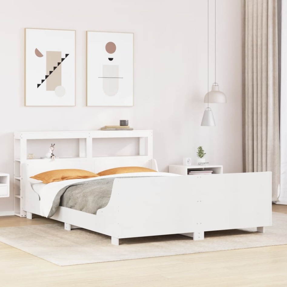 Estructura de cama sin colchón madera de pino blanca 150x200