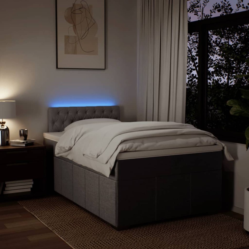 Cama box spring con colchón tela gris taupe 120x200