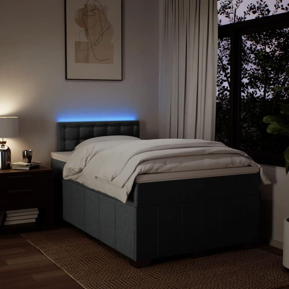 Cama box spring con colchón tela gris oscuro 120x200