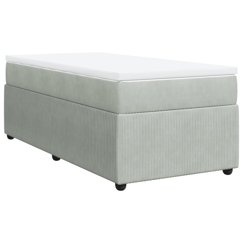 Cama box spring con colchón terciopelo gris claro 90x190