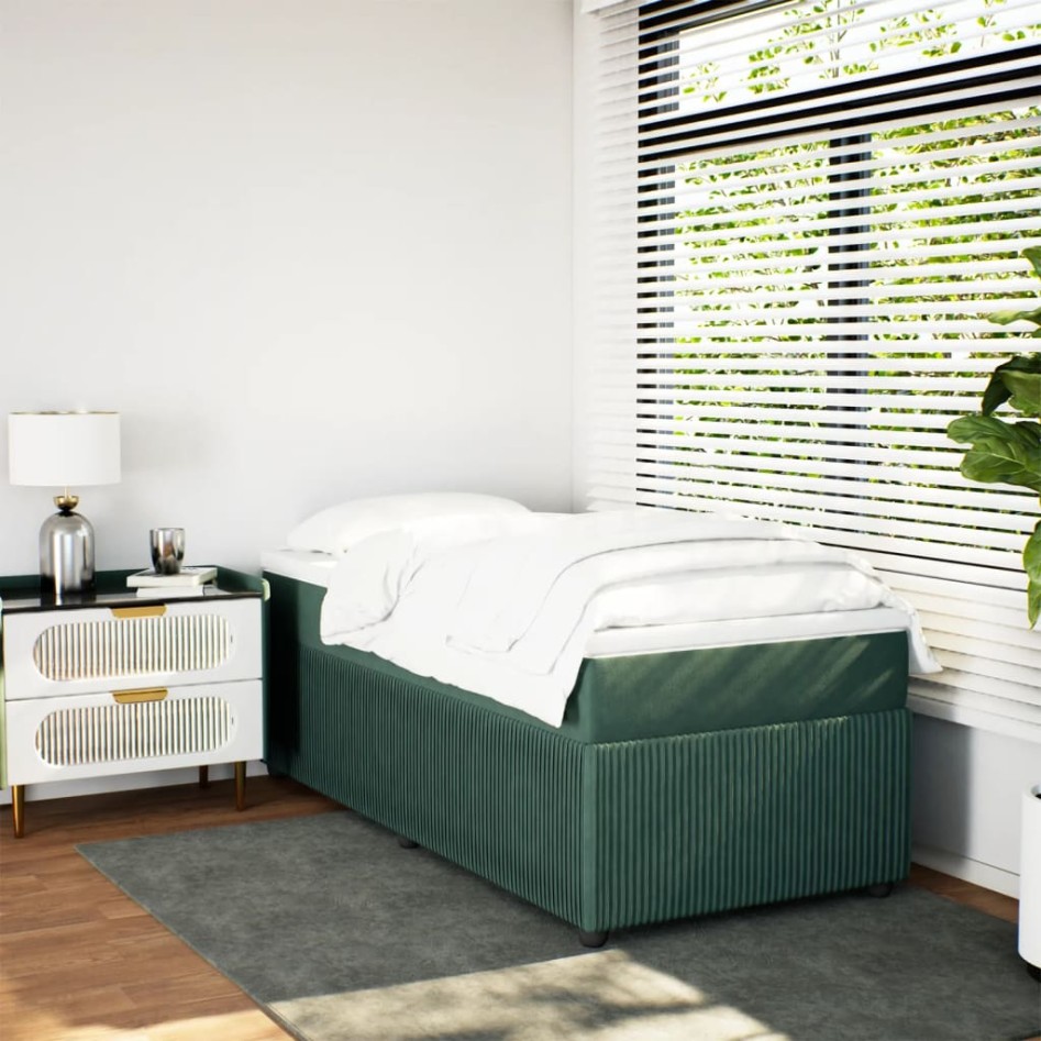 Cama box spring con colchón terciopelo verde oscuro 90x200