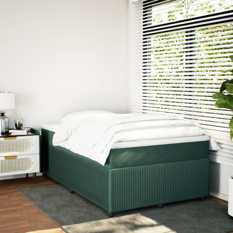 Cama box spring con colchón terciopelo verde oscuro 120x190