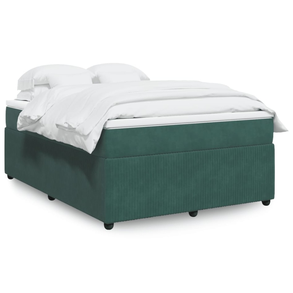 Cama box spring con colchón terciopelo verde oscuro 140x190