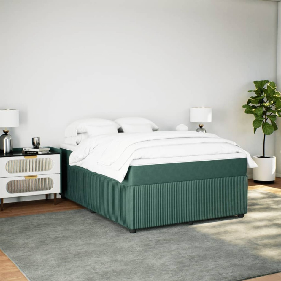 Cama box spring con colchón terciopelo verde oscuro 140x190