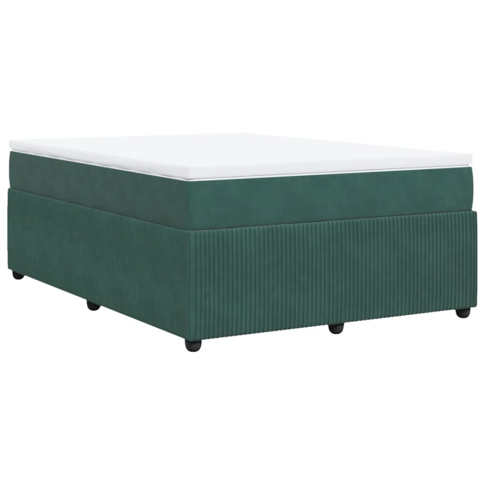 Cama box spring con colchón terciopelo verde oscuro 140x190
