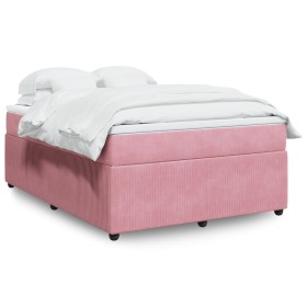 Cama box spring con colchón terciopelo rosa 140x190