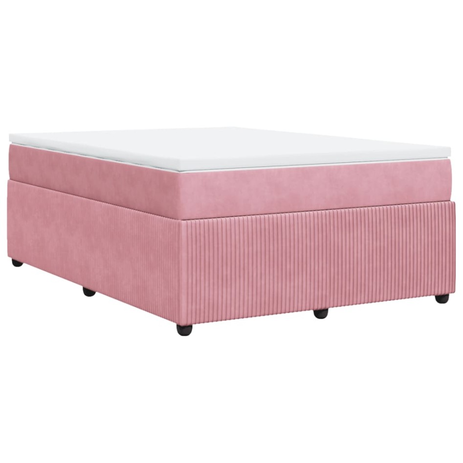 Cama box spring con colchón terciopelo rosa 140x190