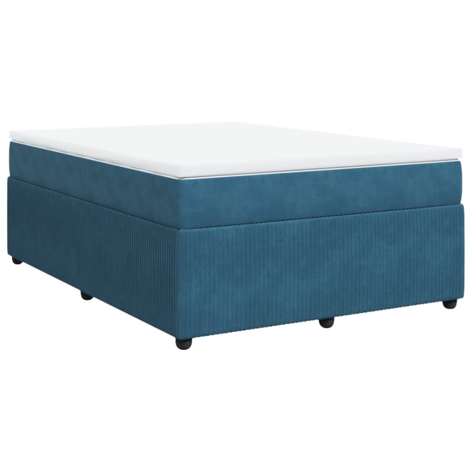 Cama box spring con colchón terciopelo azul oscuro 140x200