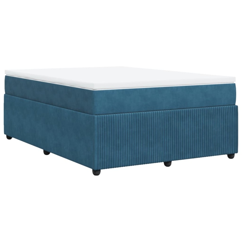 Cama box spring con colchón terciopelo azul oscuro 140x200