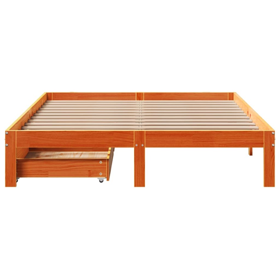 Estructura cama con cajones madera pino marrón cera 135x190