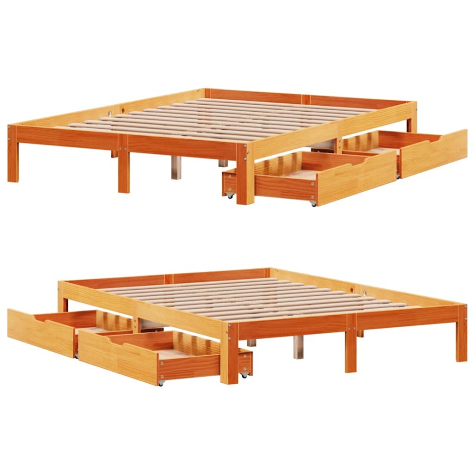 Estructura cama con cajones madera pino marrón cera 135x190