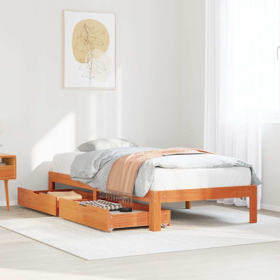 Estructura cama con cajones madera maciza pino marrón 90x200