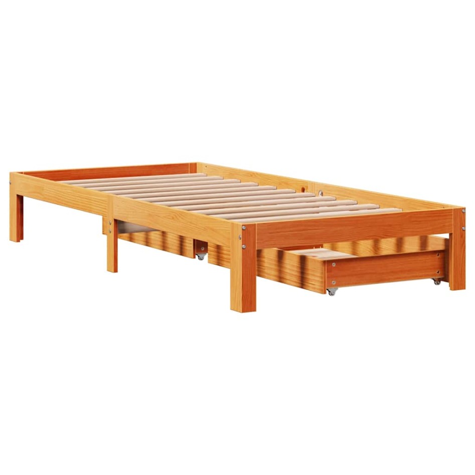 Estructura cama con cajones madera maciza pino marrón 90x200