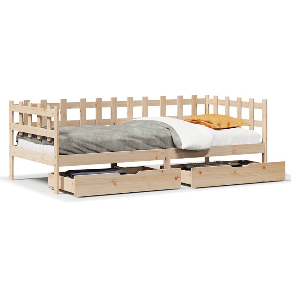 Sofá cama con cajones madera maciza de pino 90x190
