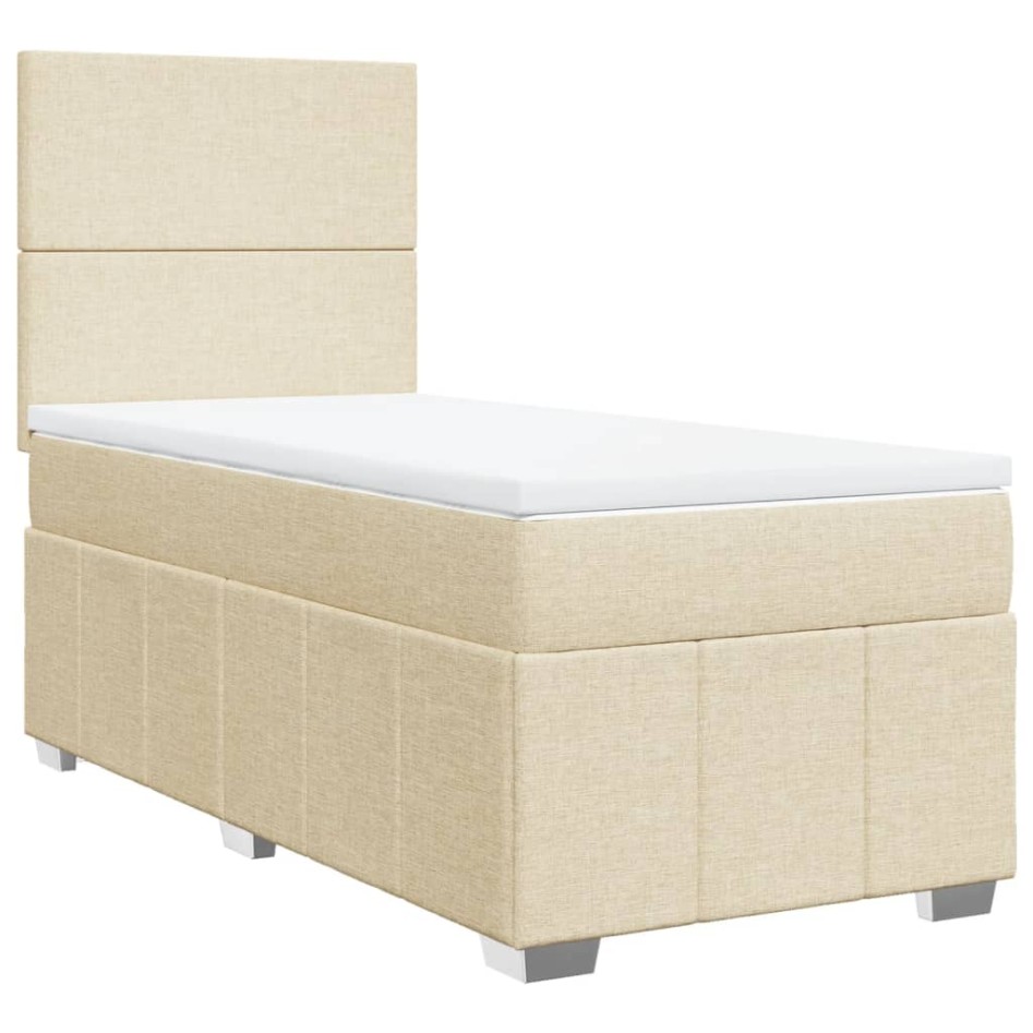 Cama box spring con colchón tela color crema 80x200