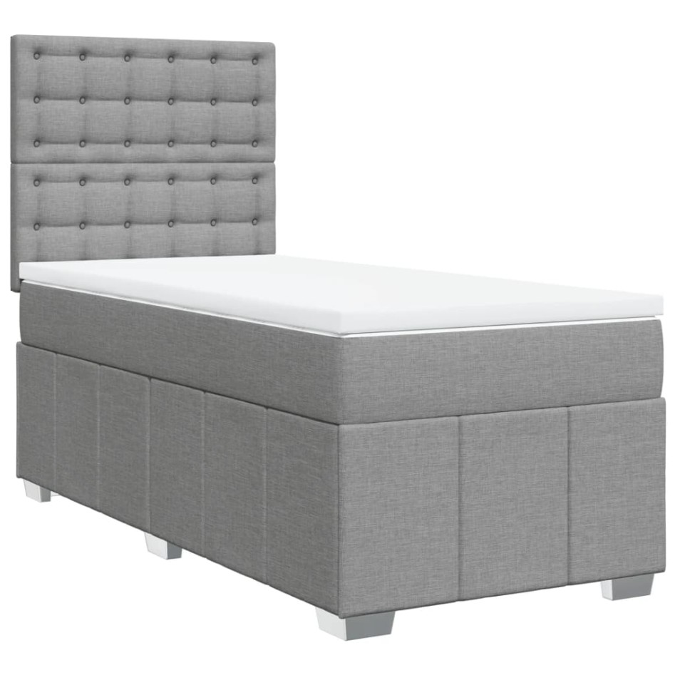 Cama box spring con colchón tela gris claro 80x200
