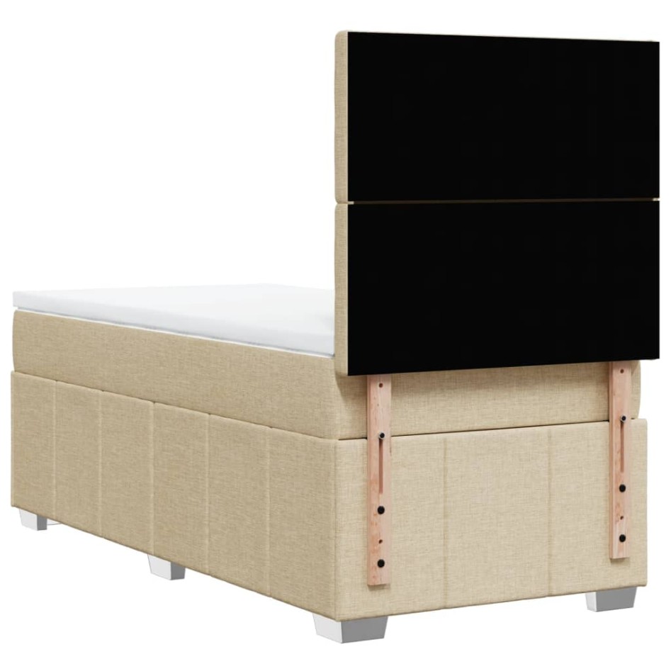 Cama box spring con colchón tela color crema 80x200