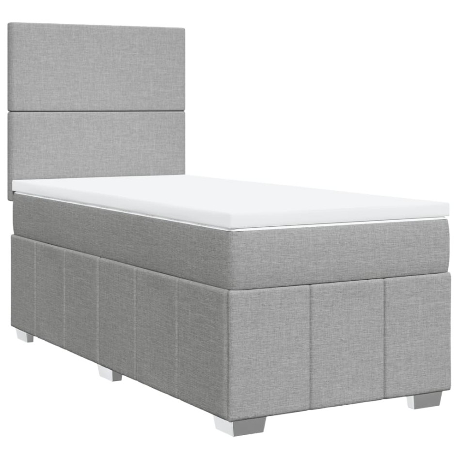 Cama box spring con colchón tela gris claro 90x190