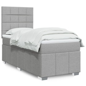 Cama box spring con colchón tela gris claro 90x190